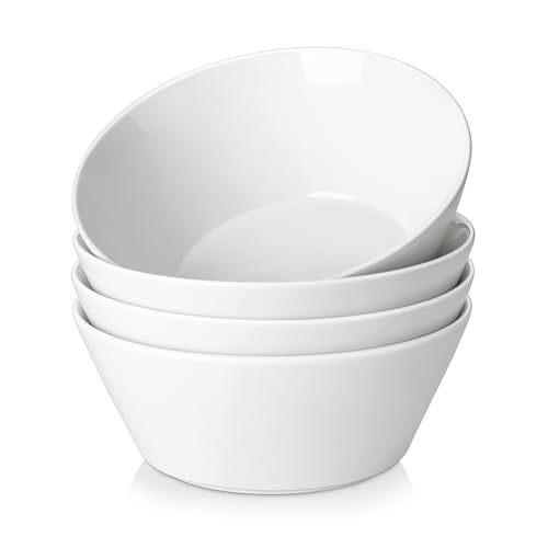 MALACASA Ceramic Soup Bowls Set of 4-60oz (1800ML) White Deep Bowls for Ramen, Cereal, Salad, Fruit - Dishwasher & Microwave Safe, REG-Decca Serie