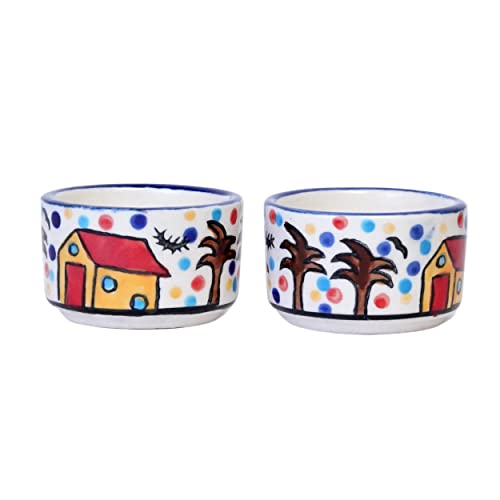 Image of Freakway Hand Painted White Ceramic Dip Bowls Set of 2, 40Ml for Serving Chutney /Pickle /Small (HUT)