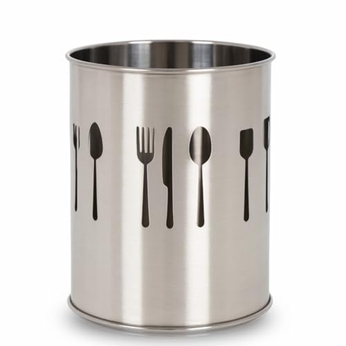PARENCE. - Pot de cuisine en acier inoxydable avec motifs de couverts – 10 x 12 cm – Rangement élégant pour vos accessoires de cuisine}