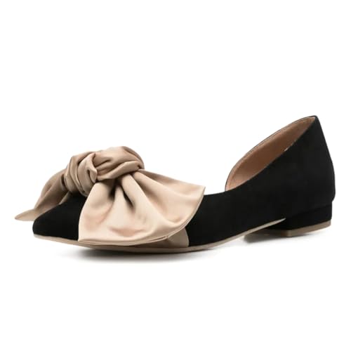 FOWT Women Lovely Bowknot Pointed Toe Flats Slip on Low Heel D'Orsay Pumps Comfy Leisure Daily Dress Shoes Size 4-16 US