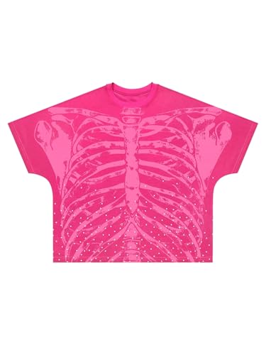 SOLY HUX Men's Graphic Tees Y2K Gothic Skull Print Rhinestone T Shirt Short Sleeve Streetwear Summer Tops