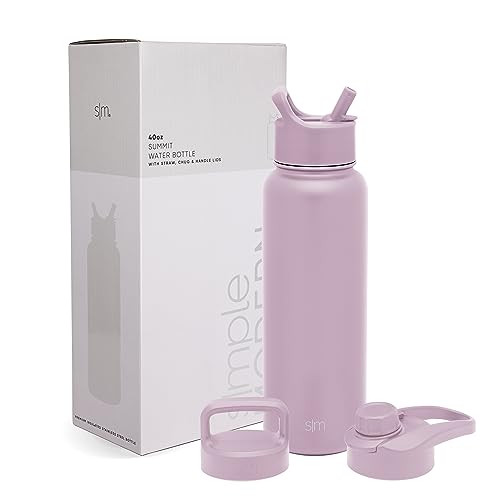 Image of Simple Modern Water Bottle with Straw, Handle, and Chug Lid Vacuum Insulated Stainless Steel Metal Thermos Bottles | Large Leak Proof BPA-Free Flask for Gym | Summit Collection | 40oz, Lavender Mist
