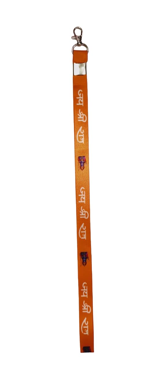US CREATIONS Jai Shrei Ram Printed Orange (Bhagwa) color Lanyards/Long Keychain for Men & Women, Lord God Theme Lanyard keychain Holder for Pooja, Temple duty, volunteer, events_30p 1