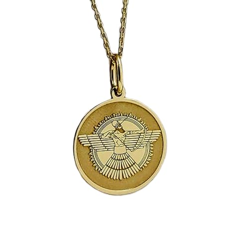 Pendentif pièce gravée Ashur argent plaqué or l'esprit des dieux