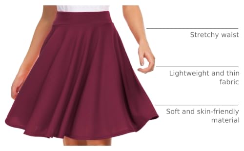 Image of EXCHIC Women's Casual Stretchy Flared Mini Skater Skirt Basic A-Line Pleated Midi Skirt