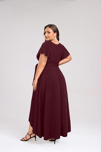Women Plus Size Wedding Guest Dress - Formal Cocktail Split Ruffle V Neck High Low Party Long Maxi Dresses 20254