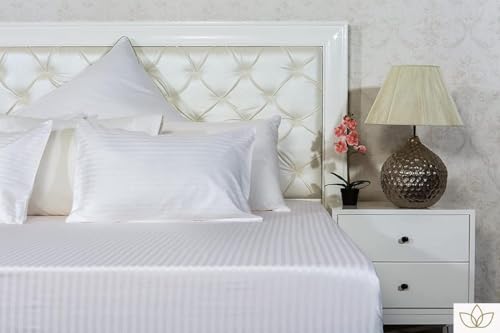 Image of BD Weaves King Size Bedsheet Set Pack of 2 | 210 TC Cotton Blend 70% Cotton 30% Polyester | Soft Sateen Striped White Bed Sheets | Wrinkle Resistant Durable Bedding 108 x 108 Inch