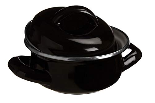 Porter Mini Casserole Dish with Lid, Wide Handles, Enamel, 0.4 litres - Black, 10cm x 10cm x 6cm - Image 3