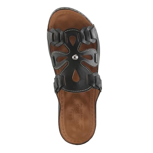 Spring Step Women's MEZERA Genuine Leather Slide Sandal – Flower Cut-Out Design, Contrasting Stitching, Comfortable Footbed4