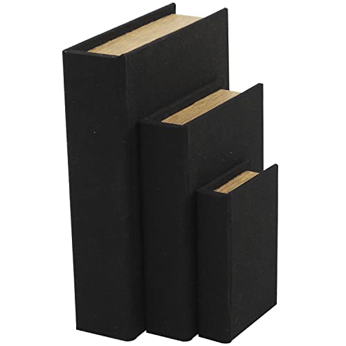 Deco 79 Linen Faux Book Box, Set Of 3 12", 9", 6"H, Black #TOP12