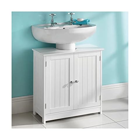 Saxony® Under sink storage bathroom cabinets free standing White wooden furniture sets cupboard unit with 2 doors floor cabinet MDF wood Crisp finish Large Space For Pedestal Cover