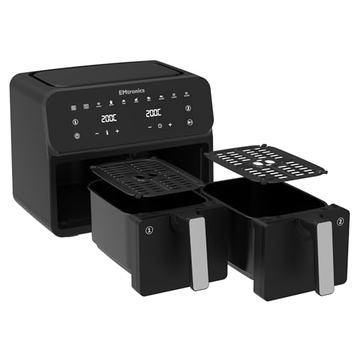 Emtronics 8L Dual Zone Air Fryer 2500W Family Size, 8 Preset Cooking Mode, Match Cook & Smart Finish Functions, 8 Litre - Black - 2