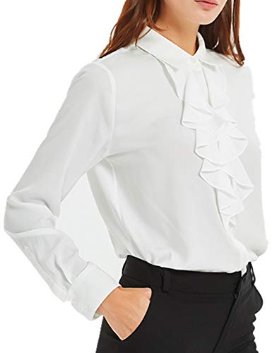 Womens Vintage Long/Short Sleeve Lotus Ruffled Casual Work Shirt Chiffon Blouse Basic Tops4