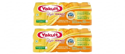 Yakult Light Mango Flavour Fermented Milk Drink (Pack of 2) (10 yakult) 65 Ml Each