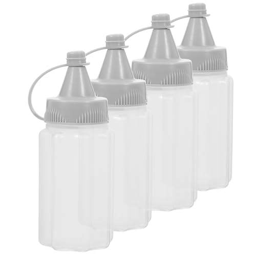 MALUGOGO Set di 4 bottiglie da spremere grigie per condimenti da cucina, dispenser riutilizzabili per salsa di senape e ketchup, 250 ml ciascuno, adatte per condimenti per insalata, miele e uso in