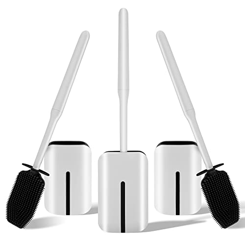 Hibbent 3 Pack Toilet Brush With Ventilated Drying Holder, Silicone Toilet Bowl Brush Bathroom Cleaning Bowl Brush Kit Sturdy Cleaning Toilet Brush, Floor Standing & Wall Mounted,Black #TOP13