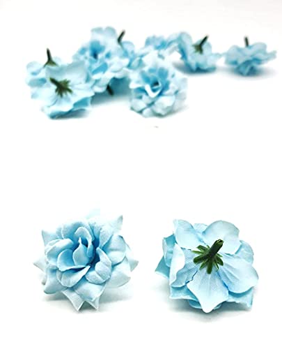 Image of SATYAM KRAFT 12 Pcs Artificial Eden Rose Flower Heads | Fabric Fake Roses for Home Decoration, Mandir Pooja, Wedding, DIY Craft & Cake Decoration, Floral Arrangements (4 cm) (Light Blue)