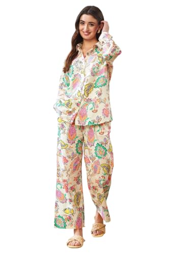 Kurta cousu avec imprimé en viscose pour femme ensemble blanc Yashika avec pantalon M
