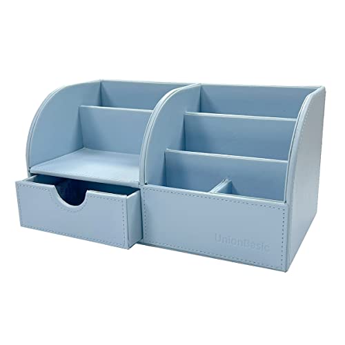 UnionBasic Desk Organizer - Multifunctional Leather Desktop Pen Holder Storage Box - Business Card/Pen/Pencil/Mobile Phone/Stationery Holder (Blue) - Thumbnail 4