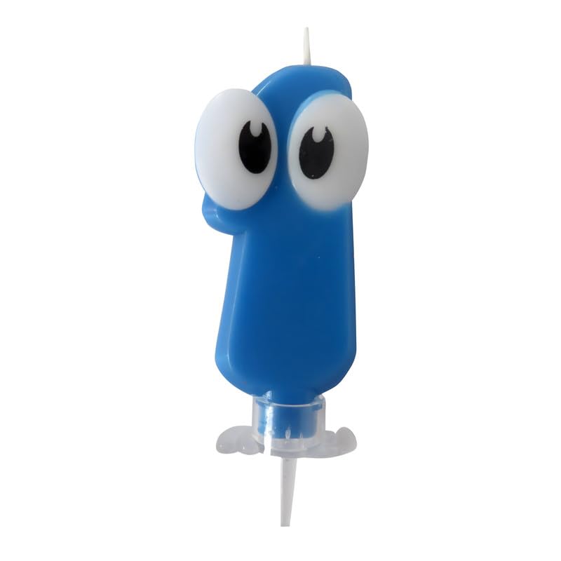 PEPUP Giggly Eye Number 0 Candle for Birthday Cake Decoration | 6cm x 8cm Medium Size Cake Topper for Birthday Anniversary Celebration - Blue 4