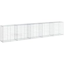 vidaXL Gabion Basket with Cover - Galvanized Iron Wire, Outdoor Cage, Retaining Wall, Privacy Screen, 196.9"x19.7"x39.4"