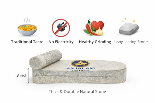 Natural Stone SIL Batta/Ammikallu/Mortar and Pestle Set for Spices – (Lenght-10" inch X Width- 6” inch) Hand Grinder for Authentic Flavors.