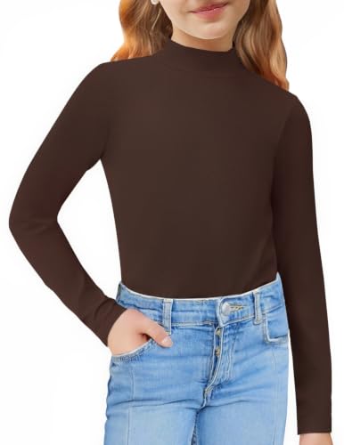 Image of Arshiner Girls Long Sleeve Mock Turtleneck Shirts Slim Fit Base Layer Top