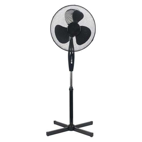 Grennswick 16 Inch Pedestal Floor Fan with Oscillating Blades Tilted Head 3 Speed Settings Sleek Design Perfect for Homes Offices and Bedrooms (Black)