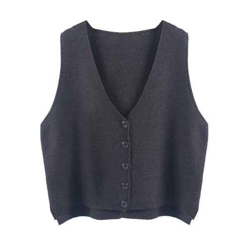 Sweater Vest,Damen Strickwesten Mode Casual Lose Einfarbig V-Ausschnitt...