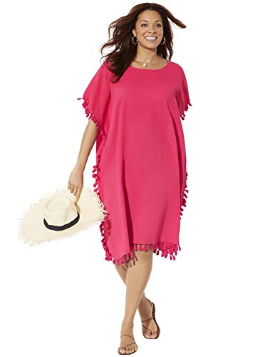 Swimsuits For All Women's Plus Size Everly Pom Pom Cover Up Tunic 10/16 Pink