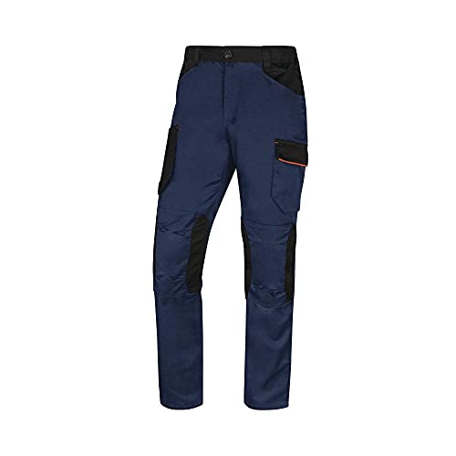 DELTAPLUS Delta Plus - Pantalón de Trabajo Multibolsillos Stretch 63% poliéster 34% algodón 3% Elastano 260gr Mach 2 M2PA3STR, Azul y Naranja, M