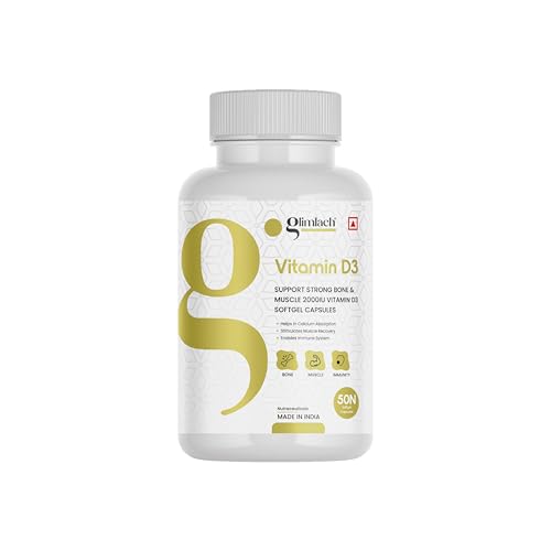 Image of GLIMLACH Vitamin D3 50mcg (2000 IU), Vitamin D, Immune Support, Bone Health, Muscle Strength and Promotes Calcium, Vitamin D3 Strength Tablet Pack for Everyday Selection