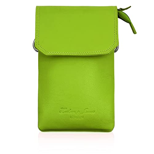Pelle morbida Hudson & James Borsa per telefono in vera pelle, borsa per telefono in vera pelle, piccola borsa a tracolla da donna con tracolla regolabile staccabile, Verde lime, Small