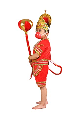 Image of BookMyCostume Complete Hanuman Bajrang Bali Hindu God Kids & Adults Fancy Dress Costume | With Gada Adult M-L