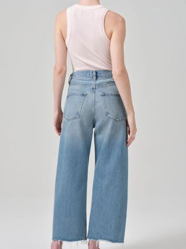 CHARTOU Women's Trendy Baggy Cropped Frayed Straight Wide Leg Jeans Denim Pants with Pockets2