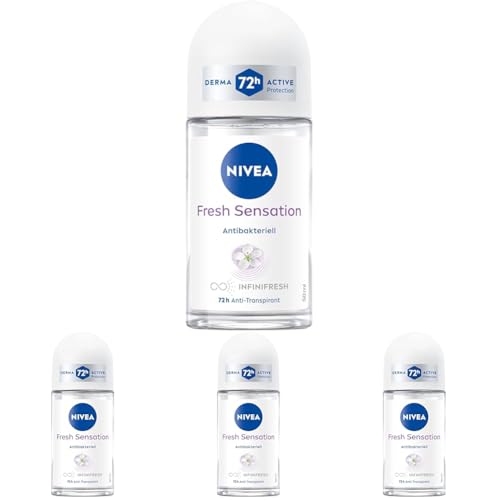 NIVEA Fresh Sensation Deo Roll-On, Deodorant mit 72h Antitranspirant-Schutz und einzigartiger INFINIFRESH Formel, antibakterieller Deoroller mit fruchtigem Duft (50ml) (Packung mit 4)
