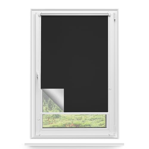 Rettika Verdunkelungsrollo ohne Bohren, für Fenster, Breite 100 cm, Höhe 150 cm, Schwarz Farbe, Klemmfix Montage, Jalousien Fenster, Fenster rollos für innen, Klemmrollo