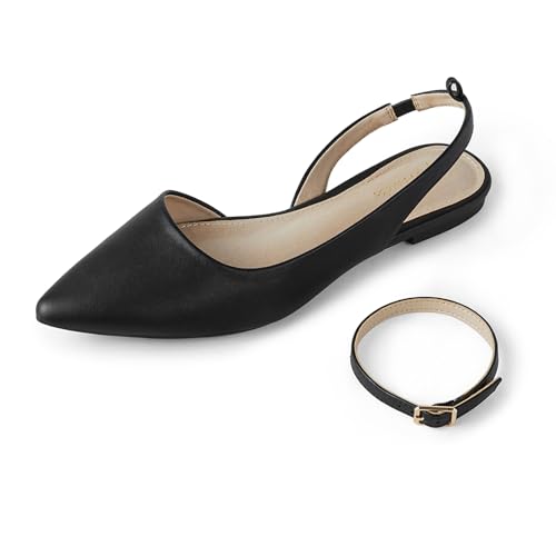 Arromic Women's Slingback Flats Shoes Pointed Toe Two-Way Wear Adjustable Ankle Strap Slip on Shoes