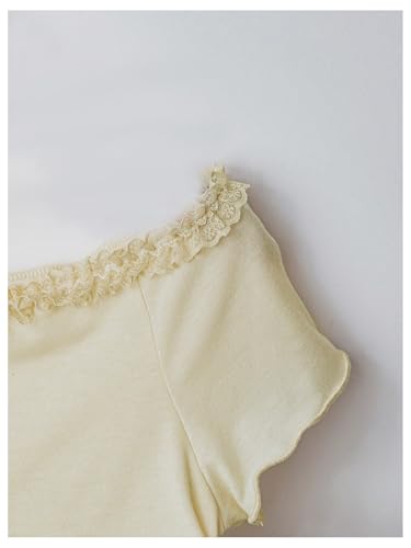 Verdusa Women's Bow Lace Ruched Ruffle Off The Shoulder Short Sleeve Asymmetrical Fitted T Shirts3