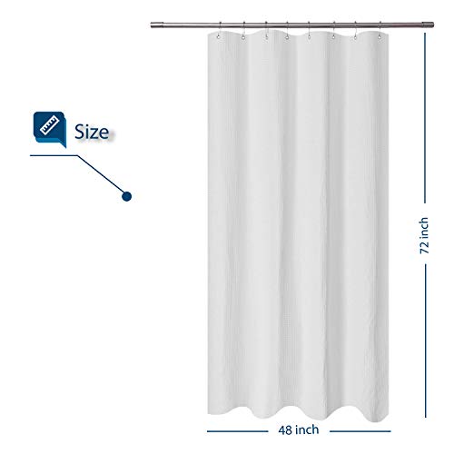 Image of Barossa Design Stall Shower Curtain Fabric 48 x 72 inch, Waffle Weave, Hotel Luxury Spa, 230 GSM Heavy Duty, Water Repellent, Machine Washable, White Pique Pattern Decorative Bathroom Curtain