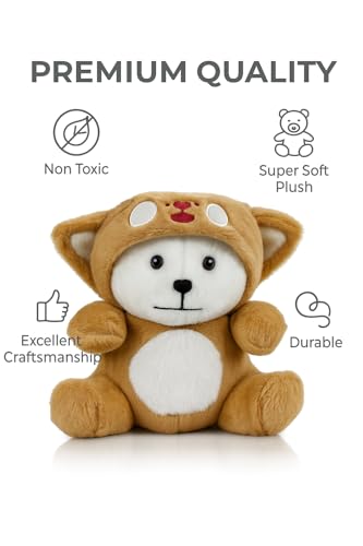 Image of Fun4you Hooded Teddy Bear - Soft Plush Stuffed Toy for Baby Girls | Huggable Toys for Girls and Boys | Birthday Gift for Babies | Panda Teddy for Toddlers | Brown and White 50 cm