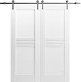 VDOMDOORS Modern Double Barn Door 72 x 84 inches/Mela 7444 White Silk/Stainless Steel 13FT Rail Track Set/Solid Panel Interior Doors