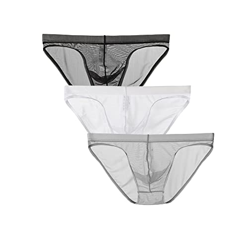 Men's Low Waist Breathable Mesh Triangle Briefs Transparent Bulge Pouch Bikini Briefs Underwear