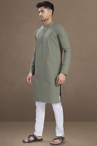 Image of DIVISIVE Men's Thread Embroidered Cotton Only Slim Fit Kurta