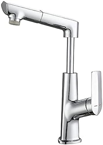 Mitigeur de lavabo réglable en hauteur avec mitigeur extractible et douchette chromée