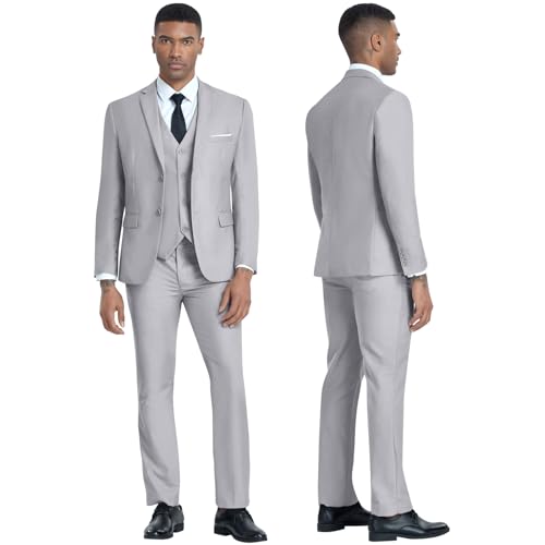 Men's 3 Piece Slim Fit Suit Set, Two Button Blazer Solid Jacket Vest Pants Wedding Business Suit3