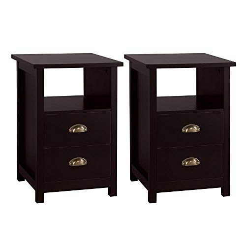Yaheetech Bedside Sofa Table Storage Cabinet with 2 Drawers Nightstand Pair Bedroom Table