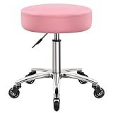 WKWKER Tabouret à roulettes robuste avec roulettes hydrauliques pivotantes réglables - Tabouret ergonomique en cuir épais pour cuisine, dessin, laboratoire, bureau, salon - Rose