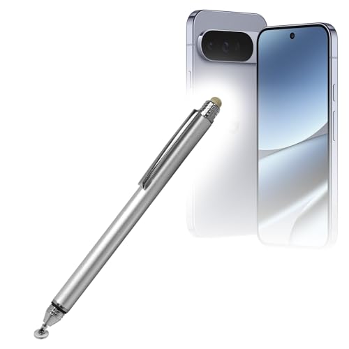 BoxWave Stylus Pen Compatible with Google Pixel 10 Pro XL (6.8 in) - DualTip Capacitive Stylus, Fiber Tip Disc Tip Capacitive Stylus Pen - Metallic Silver
