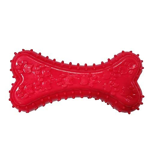Image of Dog Combo Pack of Red Bone + Ball + Red Dumbell Rubber Chew Toy Ideal for Chewing Dogs and Puppies (Red)